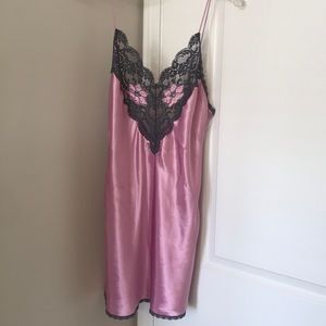 Vintage Satin Slip Dress with Lace Detail M